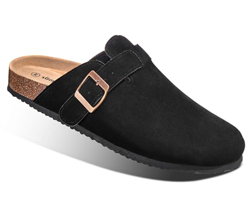 BULLIANT Hausschuhe Herren Komfort Clogs Pantoffeln Sandalen Krankenschuhe Arbeitsschuhe Unisex für Männer Frauen mit gepolstertem Kork-Fußbett(Schwarz-43 EU) von BULLIANT