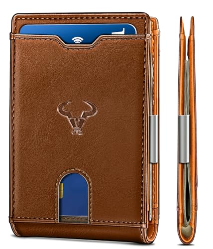 BULLIANT Herren-Geldbörse, schmal, Leder, Geldklammer für Herren, 7,6 x 12,9 cm, RFID-blockierend, 11 Karten, Hellbraun3414, Einheitsgröße, Minimalistisch von BULLIANT