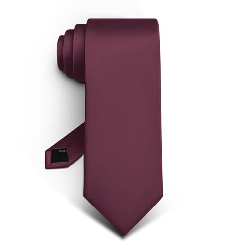 BULLIANT Krawatten Herren Einfärbige Texturierte Krawatten für Anzug Geschenk 147cm×8,1cm(Burgund) von BULLIANT