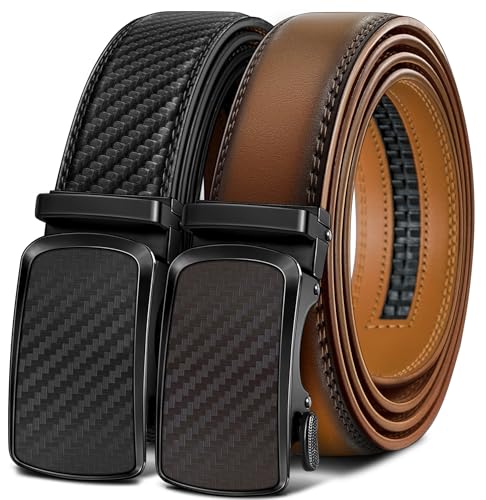 BULLIANT Ledergürtel Herren 2er, Gürtel Herren Ratsche Automatikschließe für Herren Verstellbar 35mm Breit mit Geschenkbox(Hellbraun/Schwarz,150cm/44-52" taille verstellbar) von BULLIANT