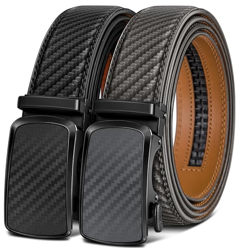 BULLIANT Ledergürtel Herren 2er, Gürtel Herren Ratsche Automatikschließe für Herren Verstellbar 35mm Breit mit Geschenkbox(Schwarz/Heiliges Grau,120cm/34-40" taille verstellbar) von BULLIANT