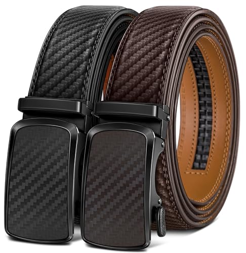 BULLIANT Ledergürtel Herren 2er, Gürtel mit Ratsche Automatikschließe für Herren Verstellbar 35mm Breit mit Geschenkbox (Schwarz/Tiefbraun, 115cm/32-38" taille verstellbar) von BULLIANT