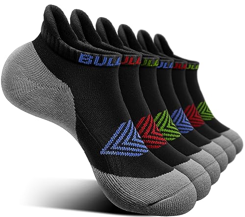 BULLIANT Sneaker Socken 6 Paar, Socken Damen Sportsocken Laufsocken Kurzesocken Atmungsaktive,Füßlinge Fersenlasche Vollkissen(6Paare-Schwarz3799-43-46) von BULLIANT