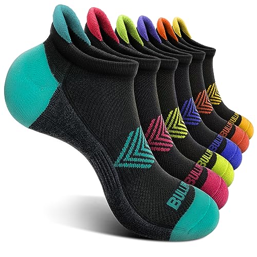 BULLIANT Sneaker Socken 6 Paar, Socken Damen Sportsocken Laufsocken Kurzesocken Atmungsaktive,Füßlinge Fersenlasche Vollkissen,Schwarz2395,43-46 EU von BULLIANT