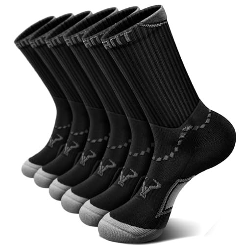 BULLIANT Socken Herren 6 Paar, Laufsocken Sportliche Crew-Socken Kompressionssocken Atmungsaktiv,Sport,Wandern,Gepolstertes Fußbett,Fußgewölbeunterstützung(6Paare,47-50) von BULLIANT