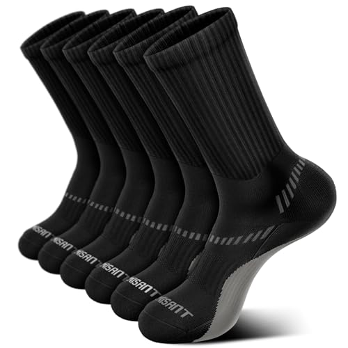 BULLIANT Socken Herren 6 Paar, Arbeitssocken Wandersocken Laufsocken Kompressionsstrümpfe Tennissocken Fußball Socken,Atmungsaktiv Rutschfeste(6Paare-Schwarz2643-47-50) von BULLIANT