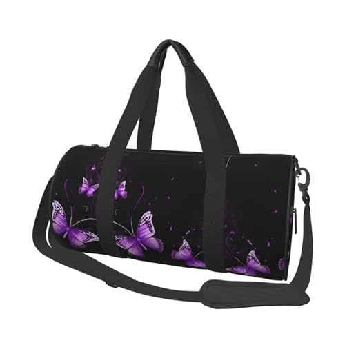 Seesack mit Schuhfach und verstellbarem Riemen, faltbare Reisetasche für Damen und Herren, wasserdichte Seesäcke mit Schmetterlingsmotiv, Violett, Schwarz , Einheitsgröße von BULQAPZDF