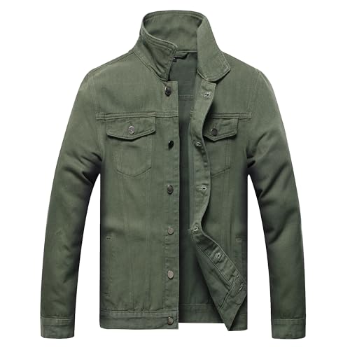 BULUWIE Herren Jeansjacke Slim Fit Ripped Mode Jeansjacke, armee-grün, XXX-Large von BULUWIE