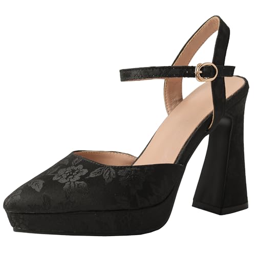 BULVJ Bedruckte Damenschuhe mit Absatz Slingback-Sandalen mit Spitzer Zehenpartie und Klobigen Absatz von BULVJ