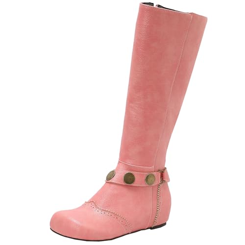 BULVJ Bequeme Flache Lange Stiefel für Damen, Keilabsatz Kniehohe Stiefel für Legere Outfits von BULVJ