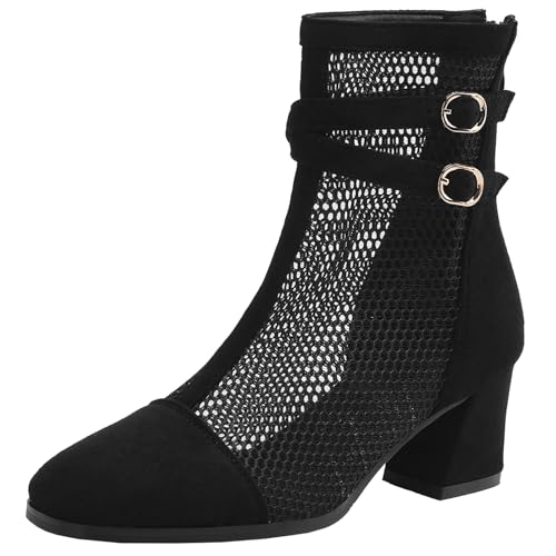 BULVJ Bequeme Mesh-Stiefeletten mit Quadratischer Zehenpartie für Damen mit Reißverschluss und Blockabsatz BULVJ Bequeme Mesh-Stiefeletten mit Quadratischer Zehenpartie für Damen mit Reißverschluss und Blockabsatz von BULVJ