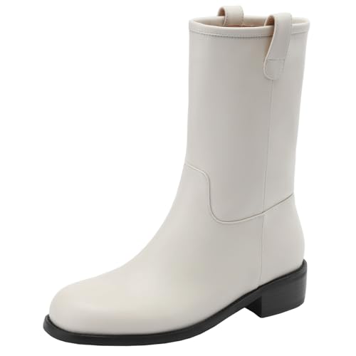 BULVJ Bequeme kurze Damenstiefel mit Blockabsatz, Slip-on-Stiefeletten mit Runder Zehenpartie für Lässige Outfits von BULVJ