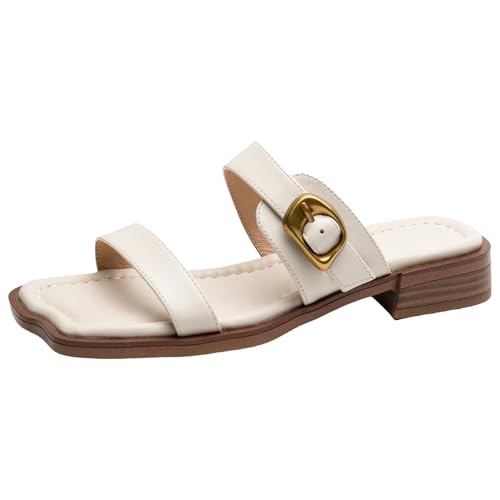 BULVJ Comfort Damen Niedriger Absatz Slides Sandalen mit Offener Spitze für Sommertrends von BULVJ