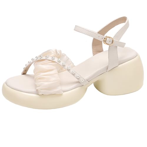 BULVJ Comfort Damen Plateausandalen mit Blockabsatz und Offener Zehenpartie und Knöchelschnallenverschluss von BULVJ