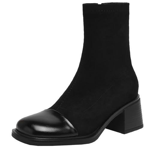 BULVJ Comfort Damen Stiefeletten mit Runder Zehenpartie mit Blockabsatz und Reißverschluss, warmes Futter für Herbst und Winter von BULVJ