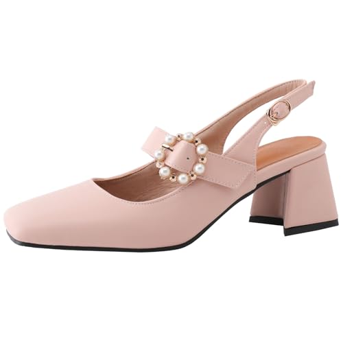 BULVJ Comfort Slingbacks mit Blockabsatz für Damen Elegante Sandalen mit Quadratischer Zehenpartie und Schnallenverschluss von BULVJ