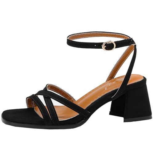 BULVJ Damen Ankle Strap Heels Open Toe Heeled Dress Schuhe - Verstellbare Passform und Stilvolles Design für alle Füße von BULVJ