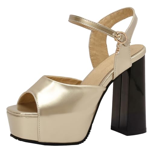 BULVJ Damen Anzugschuhe mit Absatz Sandalen mit Blockabsatz und Offener Zehe mit Schnallenverschluss von BULVJ