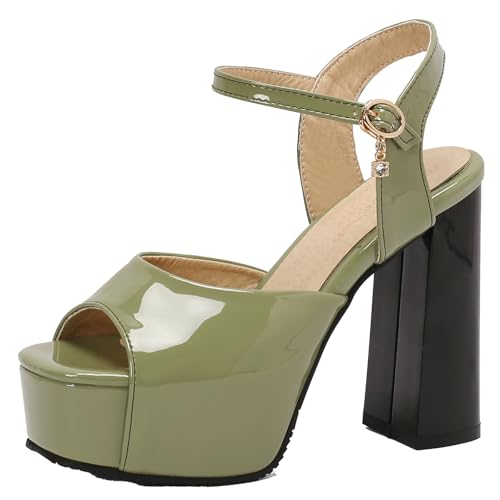 BULVJ Damen Anzugschuhe mit Absatz Sandalen mit Blockabsatz und Offener Zehe mit Schnallenverschluss von BULVJ