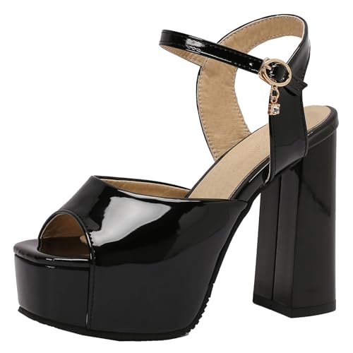 BULVJ Damen Anzugschuhe mit Absatz Sandalen mit Blockabsatz und Offener Zehe mit Schnallenverschluss von BULVJ