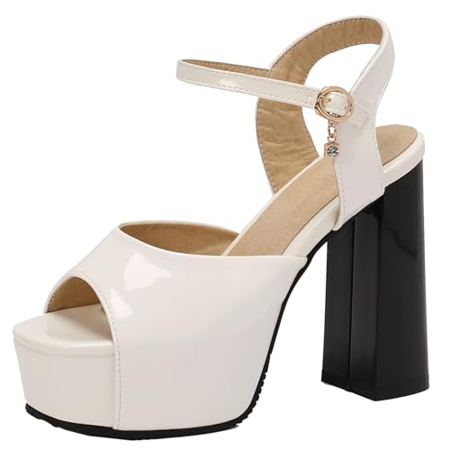 BULVJ Damen Anzugschuhe mit Absatz Sandalen mit Blockabsatz und Offener Zehe mit Schnallenverschluss von BULVJ