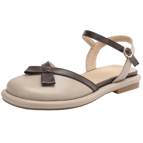 BULVJ Damen Casual Sandalen mit Flachem Absatz Slingback-Anzugschuhe mit Runder Spitze von BULVJ