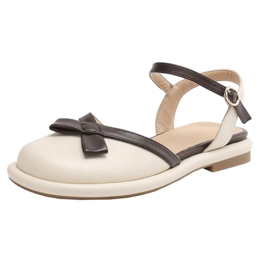 BULVJ Damen Casual Sandalen mit Flachem Absatz Slingback-Anzugschuhe mit Runder Spitze von BULVJ