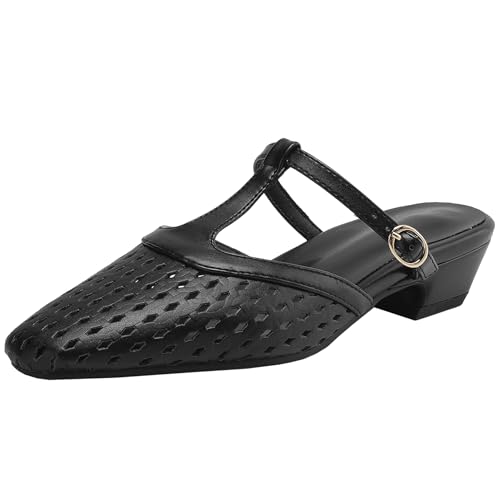 BULVJ Damen Casual T-Strap Cut Out Sandalen Blockabsatz Slides von BULVJ