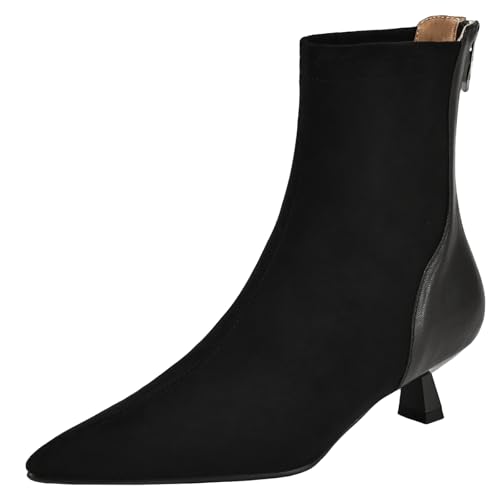 BULVJ Damen Comfort Kitten Heel Kurze Stiefel, spitze Stiefeletten mit Reißverschluss für Einfaches Tragen von BULVJ