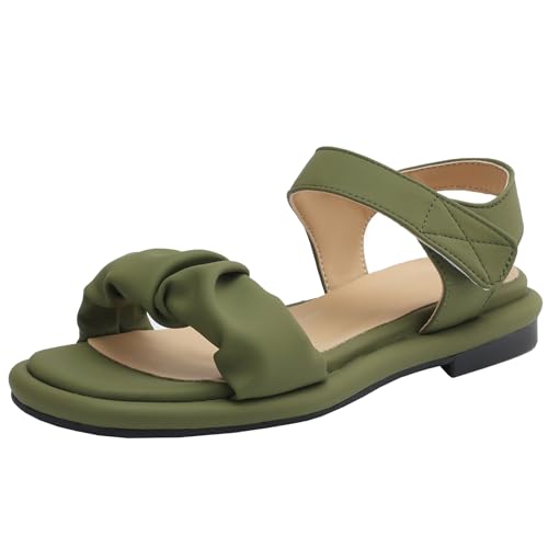 BULVJ Damen Comfort Sandalen mit Flachem Absatz, Verstellbarem Knöchelriemen und Offenen Flachen Zehen von BULVJ