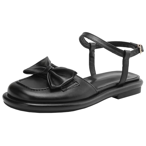 BULVJ Damen Comfort Sandalen mit Runder Zehe und Flachem Absatz Süße Slingback-Anzugschuhe mit Schleifen von BULVJ