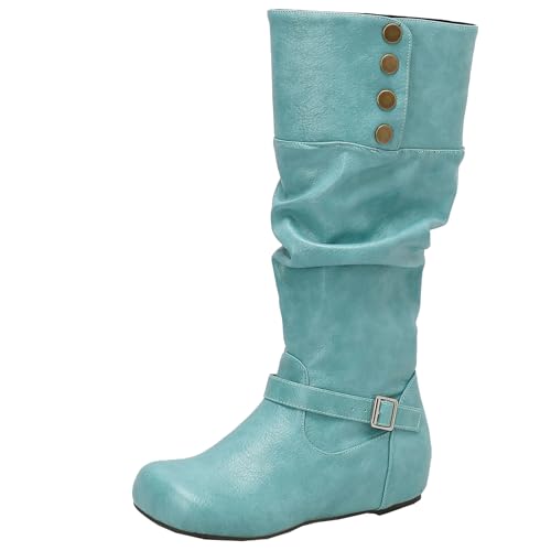 BULVJ Damen Easy-On Plissee Kniehohe Stiefel, Keilabsatz Slouch-Stil Lange Stiefel, Ideal für Winter-Outfits von BULVJ