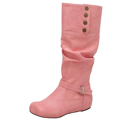 BULVJ Damen Easy-On Plissee Kniehohe Stiefel, Keilabsatz Slouch-Stil Lange Stiefel, Ideal für Winter-Outfits von BULVJ