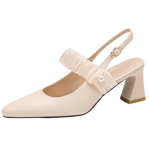 BULVJ Damen Elegante Sandalen mit Blockabsatz und Spitzer Zehenpartie Slingback-Anzugschuhe von BULVJ
