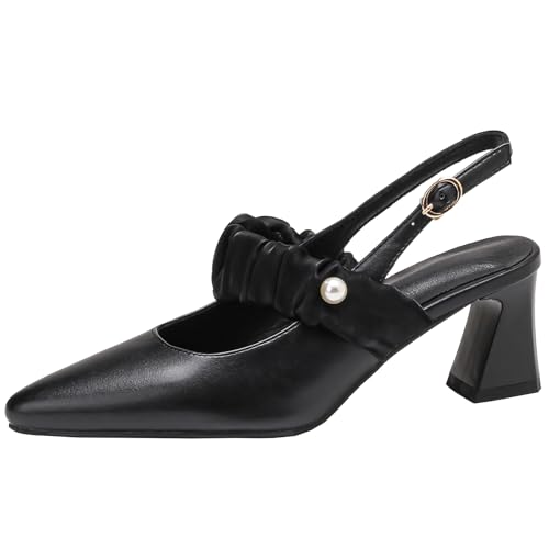 BULVJ Damen Elegante Sandalen mit Blockabsatz und Spitzer Zehenpartie Slingback-Anzugschuhe von BULVJ