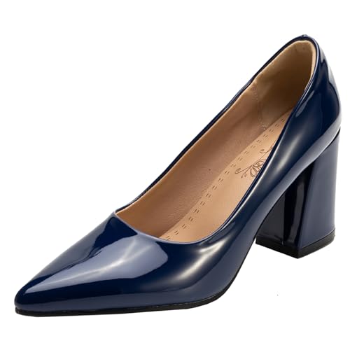 BULVJ Damen Elegante Spitze Zehen Slip On Pumps Arbeit Absätze Blockabsatz Kleid Schuhe BULVJ Damen Elegante Spitze Zehen Slip On Pumps Arbeit Absätze Blockabsatz Kleid Schuhe von BULVJ