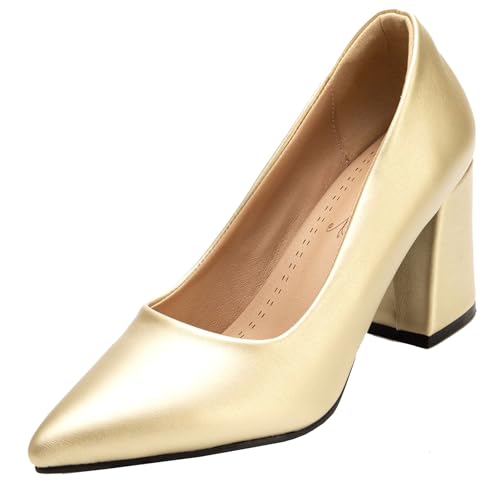 BULVJ Damen Elegante Spitze Zehen Slip On Pumps Arbeit Absätze Blockabsatz Kleid Schuhe BULVJ Damen Elegante Spitze Zehen Slip On Pumps Arbeit Absätze Blockabsatz Kleid Schuhe von BULVJ