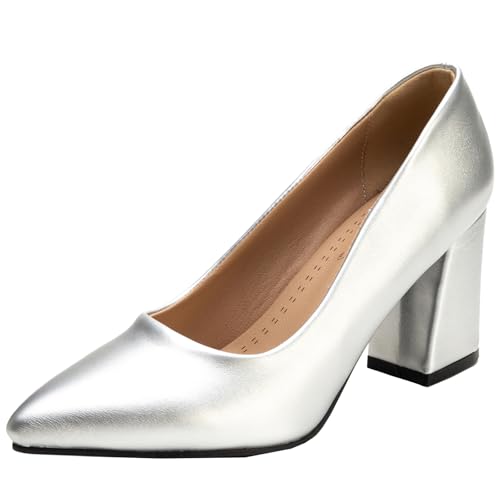BULVJ Damen Elegante Spitze Zehen Slip On Pumps Arbeit Absätze Blockabsatz Kleid Schuhe BULVJ Damen Elegante Spitze Zehen Slip On Pumps Arbeit Absätze Blockabsatz Kleid Schuhe von BULVJ