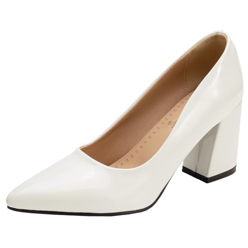 BULVJ Damen Elegante Spitze Zehen Slip On Pumps Arbeit Absätze Blockabsatz Kleid Schuhe BULVJ Damen Elegante Spitze Zehen Slip On Pumps Arbeit Absätze Blockabsatz Kleid Schuhe von BULVJ