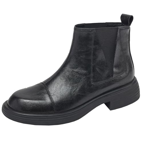 BULVJ Damen Herbst/Winter Chelsea Stiefeletten, Runde Spitze, Stiefeletten aus Echtem Rindsleder mit Slip On von BULVJ