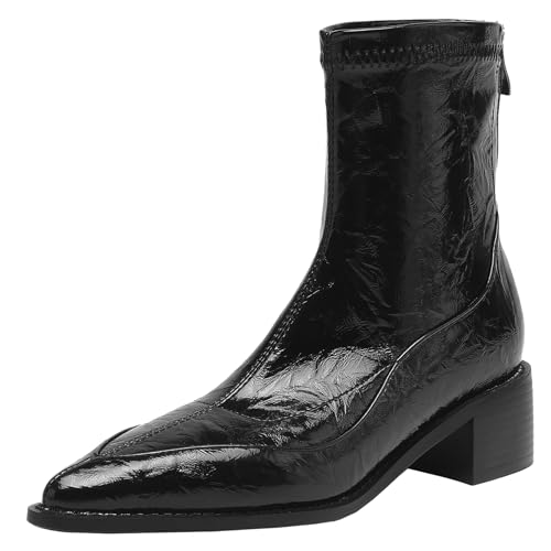 BULVJ Damen Herbst und Winter Stiefeletten, Spitze Kurze Stiefel mit Blockabsatz von BULVJ
