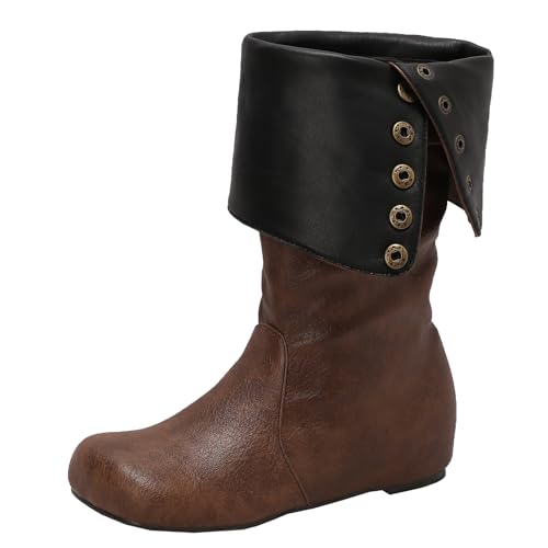 BULVJ Damen Keilabsatz Slouch Kniehohe Stiefel, Runde Zehen Slip-On Lange Stiefel, Geeignet für den Alltag und formelle Anlässe von BULVJ