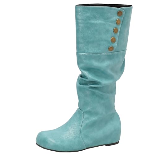 BULVJ Damen Keilabsatz Slouch Kniehohe Stiefel, Runde Zehen Slip-On Lange Stiefel, Geeignet für den Alltag und formelle Anlässe von BULVJ