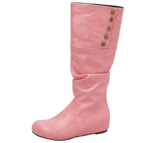 BULVJ Damen Keilabsatz Slouch Kniehohe Stiefel, Runde Zehen Slip-On Lange Stiefel, Geeignet für den Alltag und formelle Anlässe von BULVJ