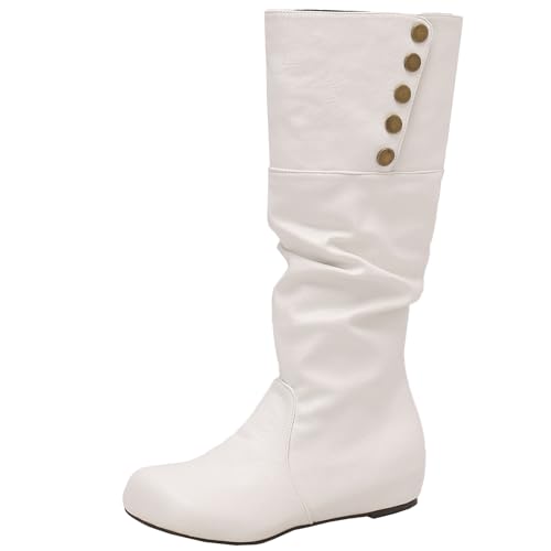 BULVJ Damen Keilabsatz Slouch Kniehohe Stiefel, Runde Zehen Slip-On Lange Stiefel, Geeignet für den Alltag und formelle Anlässe von BULVJ