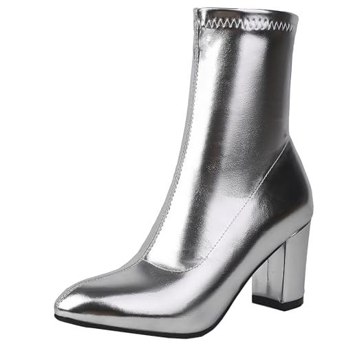 BULVJ Damen Klobiger Absatz Stiefeletten, Einfarbige Reißverschlusskurze Stiefel, Strahlen Eleganz aus von BULVJ