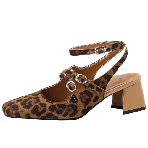 BULVJ Damen Knöchelriemen Slingback Kleid Schuhe Sandalen mit Quadratischer Zehe Absatz - Verstellbare Passform und Stilvolles Design für alle Füße von BULVJ