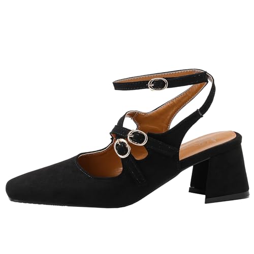 BULVJ Damen Knöchelriemen Slingback Kleid Schuhe Sandalen mit Quadratischer Zehe Absatz - Verstellbare Passform und Stilvolles Design für alle Füße von BULVJ