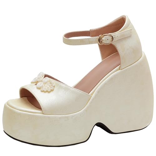 BULVJ Damen Knöchelschnalle Verschluss Sandalen Plateau Kleid Schuhe - Verstellbarer Riemen & Vielseitig für Einkäufe und Besorgungen von BULVJ