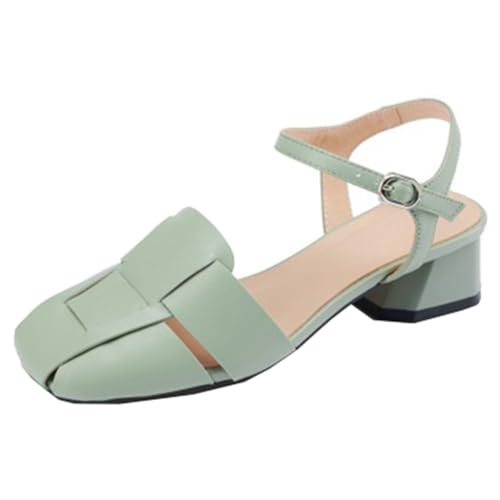 BULVJ Damen Ledersandalen mit Mittlerem Blockabsatz und Quadratischer Zehenpartie mit Schnallenverschluss für Sommertrends von BULVJ